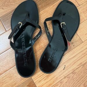 SOLD ON MERCARI Burberry black leather flip flops size 38